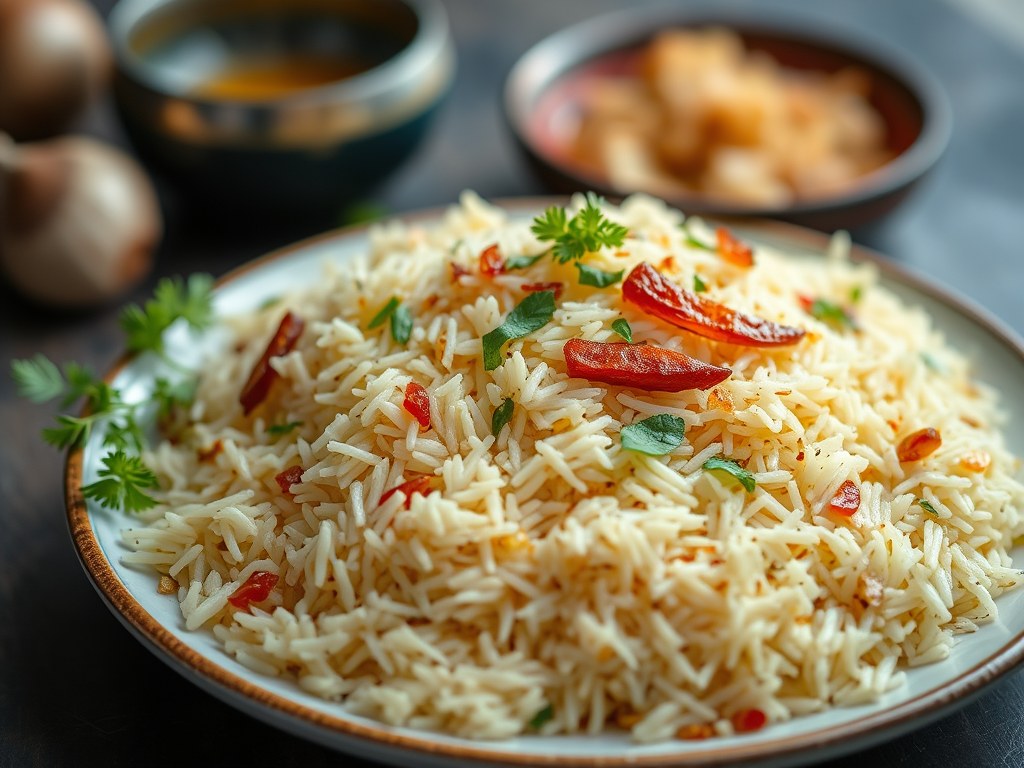 RIJST : Biryani uit India, AI-gegenereerde illustratie
