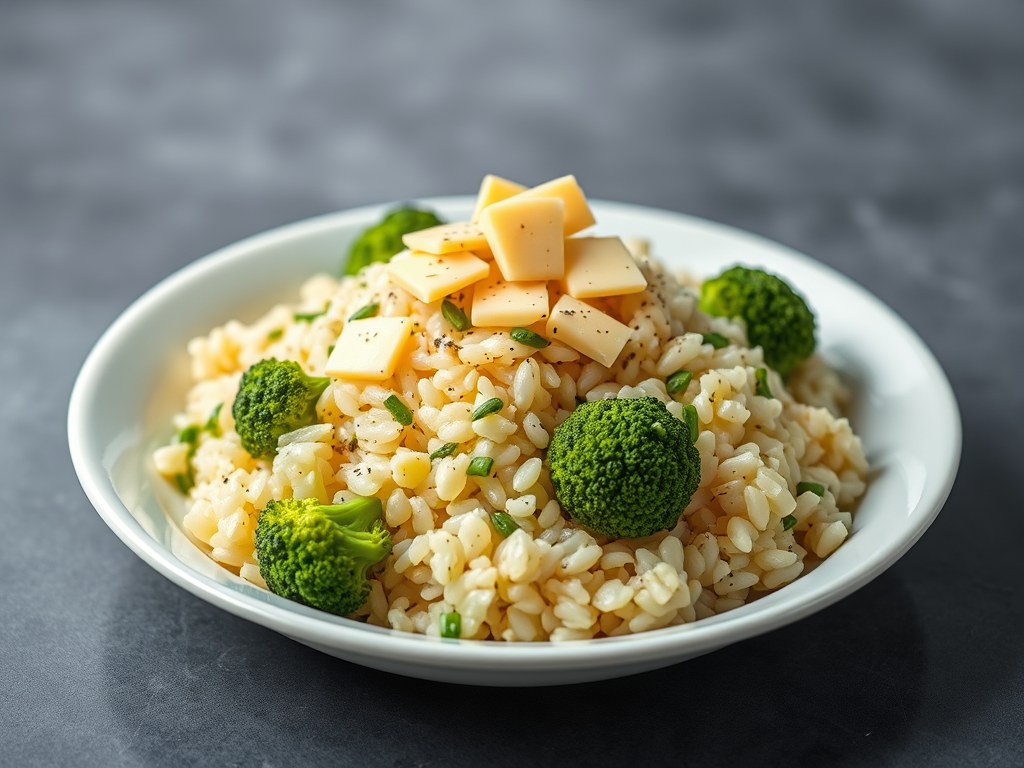 Rijst met broccoli, AI-gegenereerde illustratie