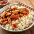 RIJST met Chinese Worstjes en een Pittige Soja Saus