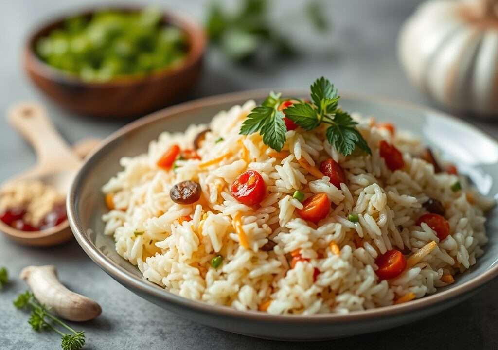 Rijst met Knoflook en Kruiden India II, AI-gegenereerde illustratie