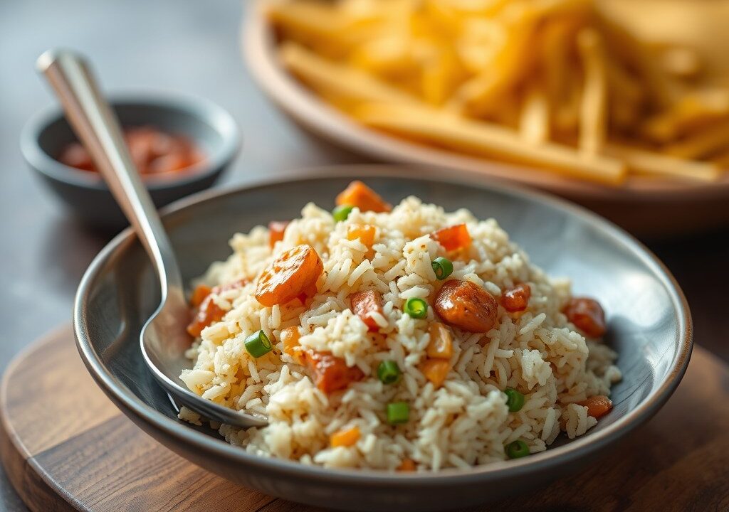 RIJST Nasi Goreng Weer Anders — AI-gegenereerde illustratie