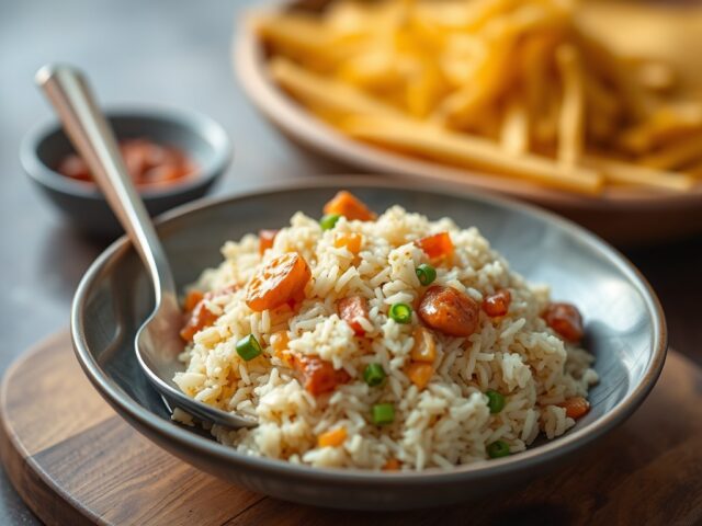 RIJST Nasi Goreng Weer Anders — AI-gegenereerde illustratie