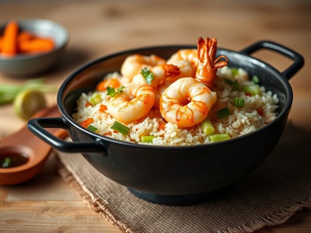 RIJST : Rijst met Garnalen uit de Wok — AI-gegenereerde illustratie