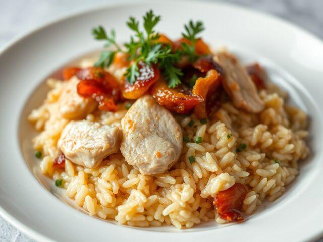 Risotto met kip — AI-gegenereerde illustratie