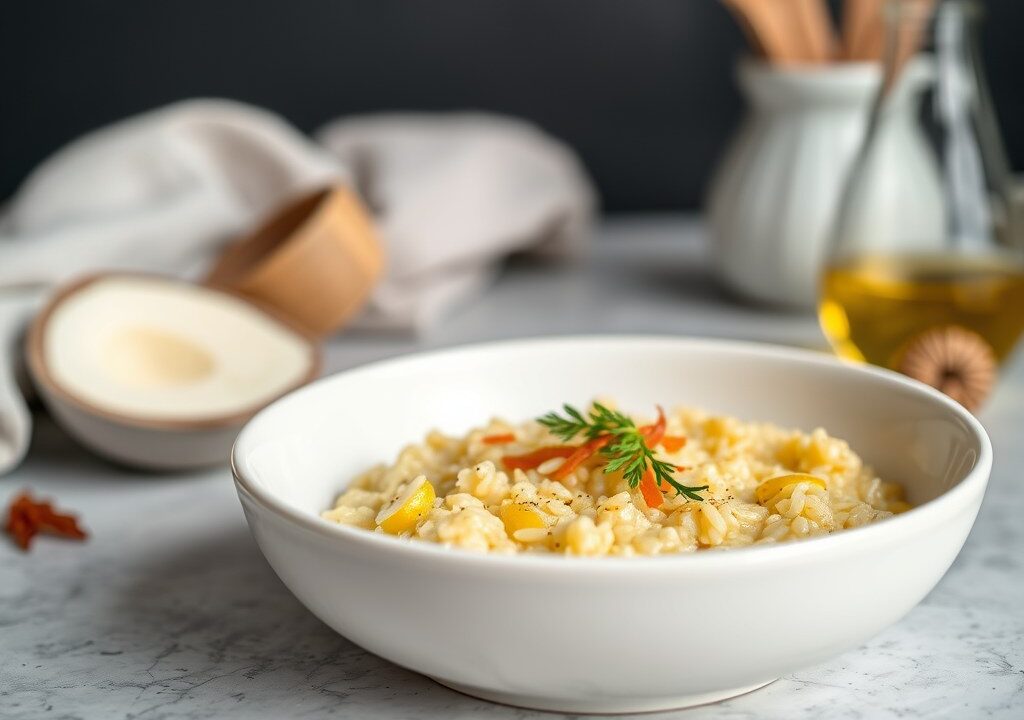 Risotto met Saffraan en Drop — AI-gegenereerde illustratie