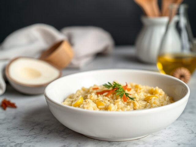 Risotto met Saffraan en Drop — AI-gegenereerde illustratie