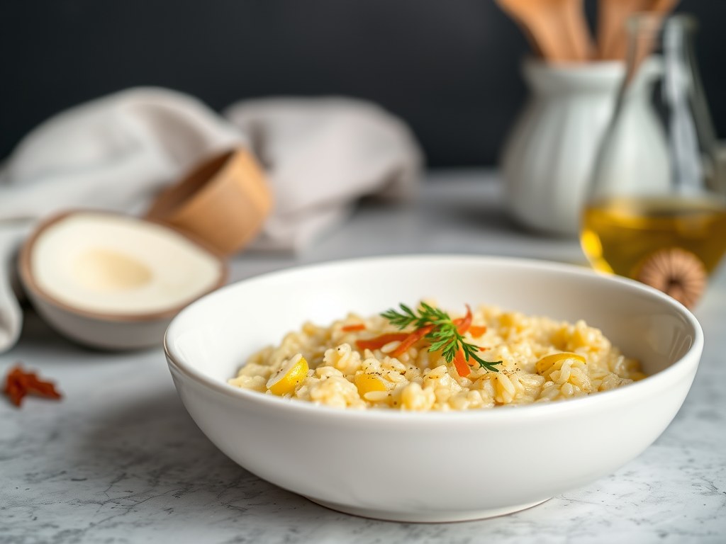Risotto met Saffraan en Drop, AI-gegenereerde illustratie