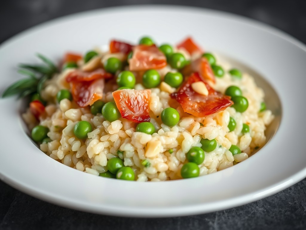 Risotto met Spek en Erwten, AI-gegenereerde illustratie