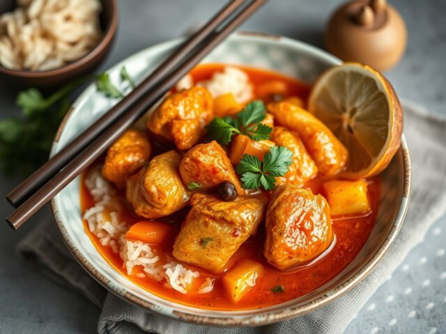 Rode curry met kip en bamboe scheuten — AI-gegenereerde illustratie