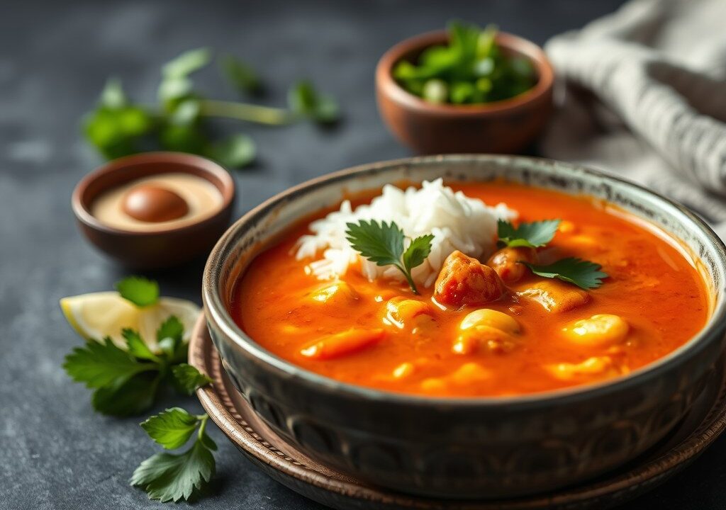 Rode curry soep — AI-gegenereerde illustratie