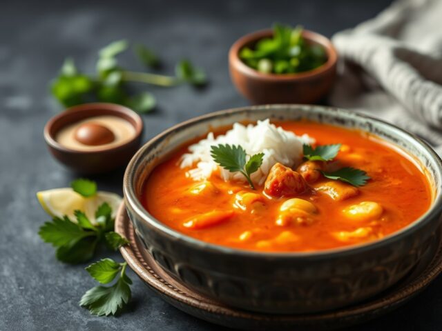 Rode curry soep — AI-gegenereerde illustratie