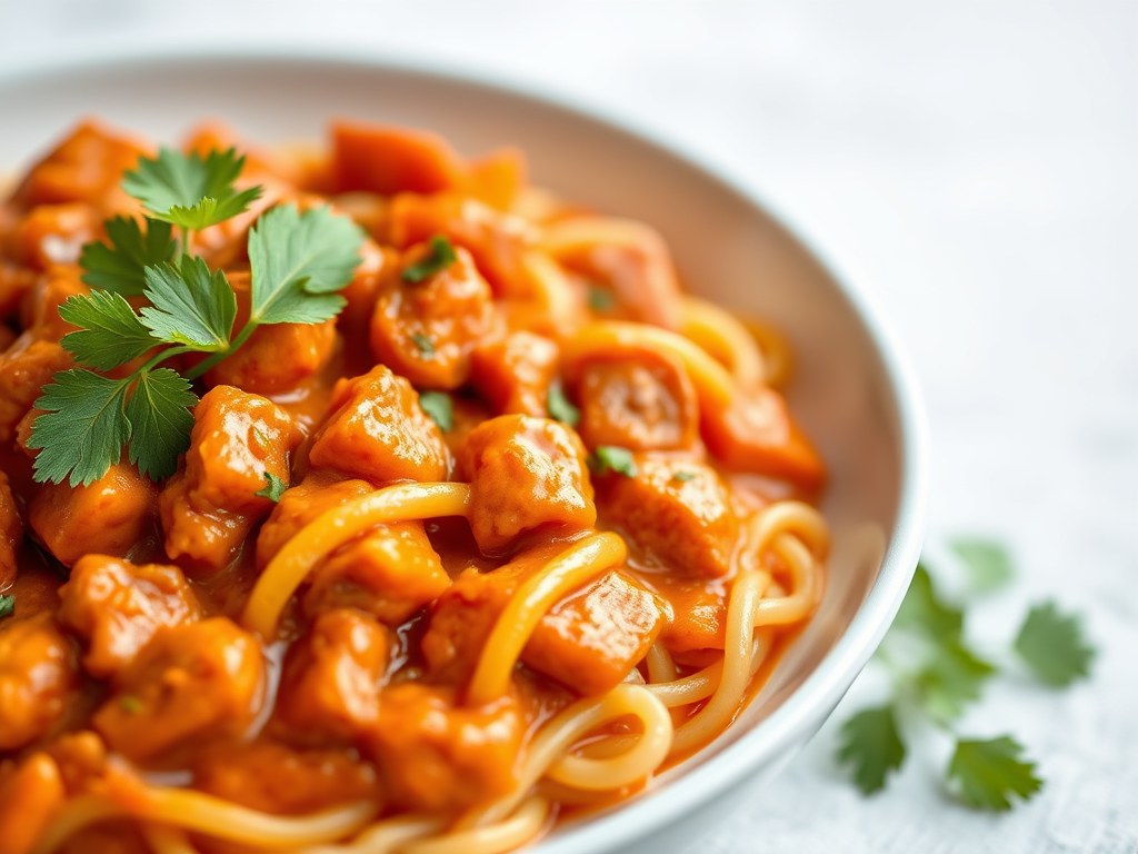 Rode curry van kalfsniertjes, AI-gegenereerde illustratie