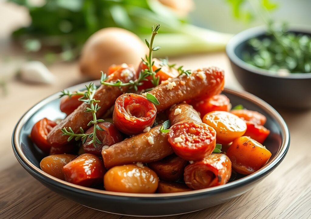 Roerei, chorizo en tuinbonen — AI-gegenereerde illustratie