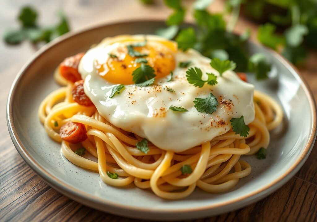 Roerei met Italiaanse Worst en Parmezaanse Kaas — AI-gegenereerde illustratie