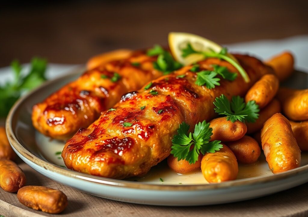 Rogvleugel gebakken in schuimende boter met kappertjes en peterselie — AI-gegenereerde illustratie