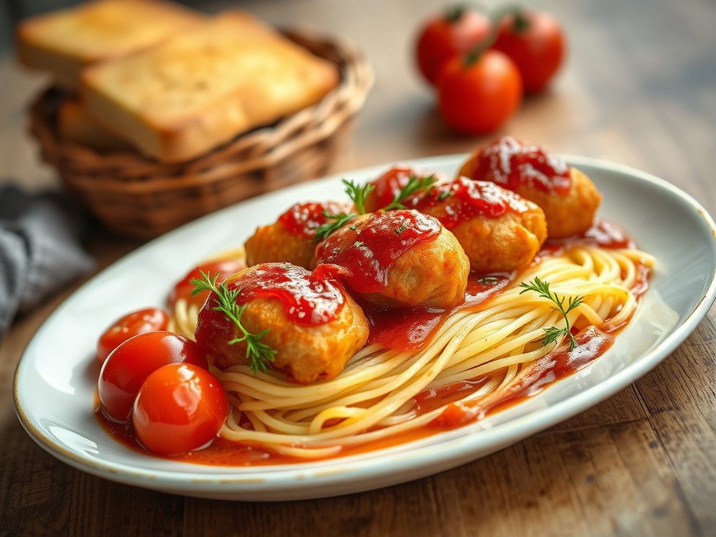 Roodbaars met tomatenfondue, zwarte olijven, kappertjes en ansjovis, AI-gegenereerde illustratie