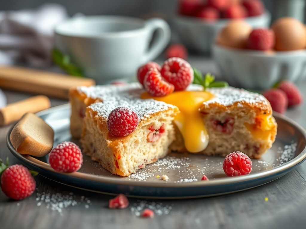 Roomplaat koek met rozijnen, AI-gegenereerde illustratie