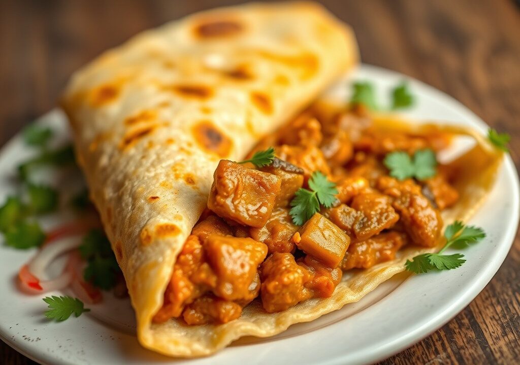 Roti masala met lamsvlees — AI-gegenereerde illustratie
