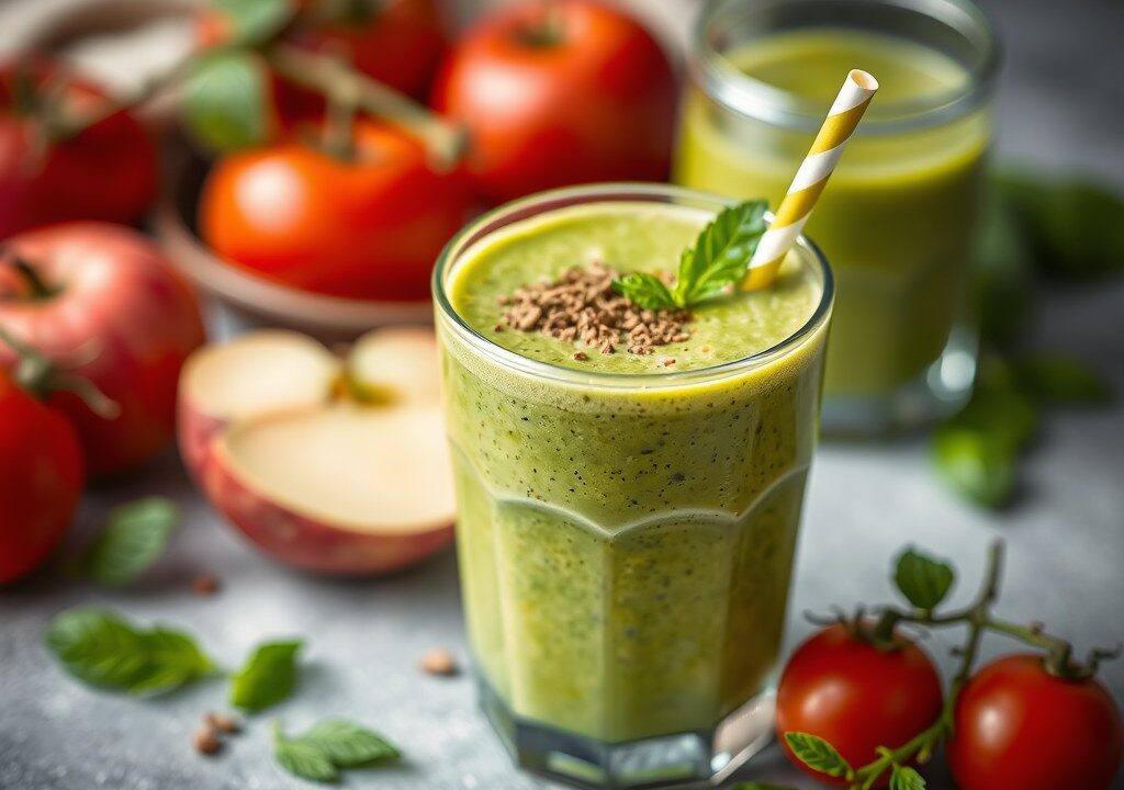 Roze -groene- smoothie, AI-gegenereerde illustratie