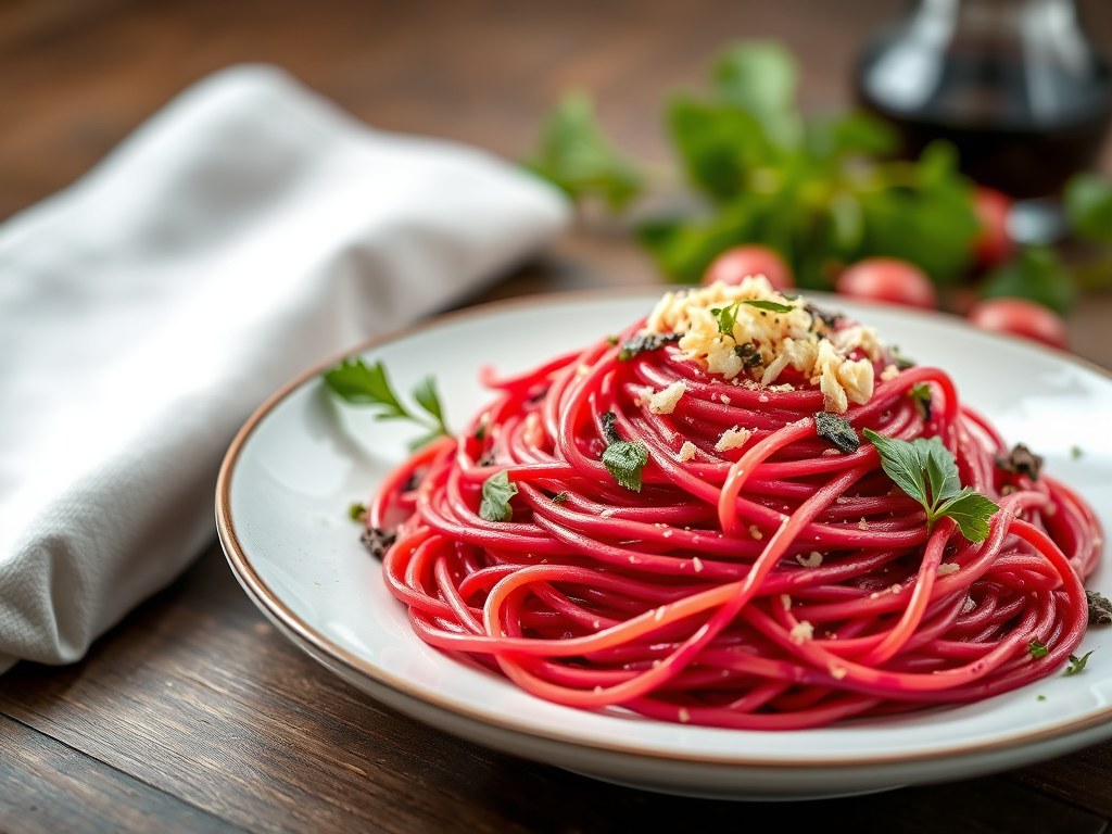 Roze spaghetti, AI-gegenereerde illustratie