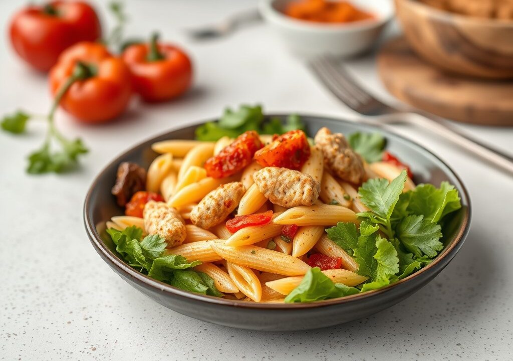 Ruccola salade met penne — AI-gegenereerde illustratie