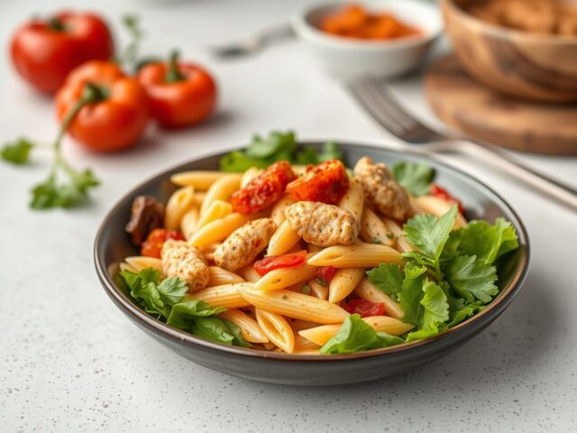 Ruccola salade met penne — AI-gegenereerde illustratie