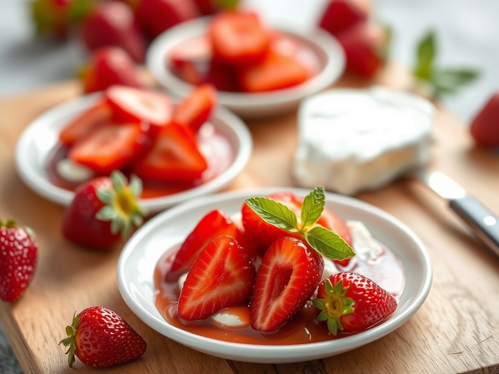 Rucolasalade met brie en aardbeien, AI-gegenereerde illustratie