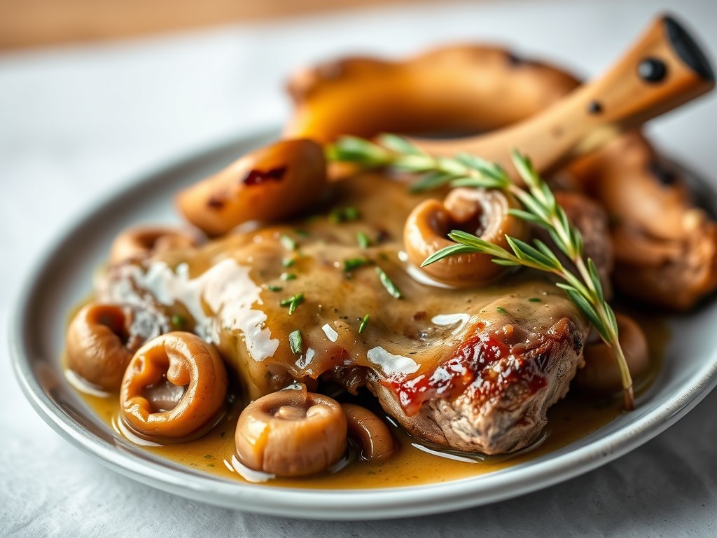 Rumsteak met champignonsaus, AI-gegenereerde illustratie