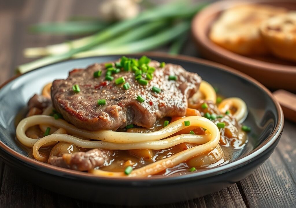 Rumsteak met prei — AI-gegenereerde illustratie