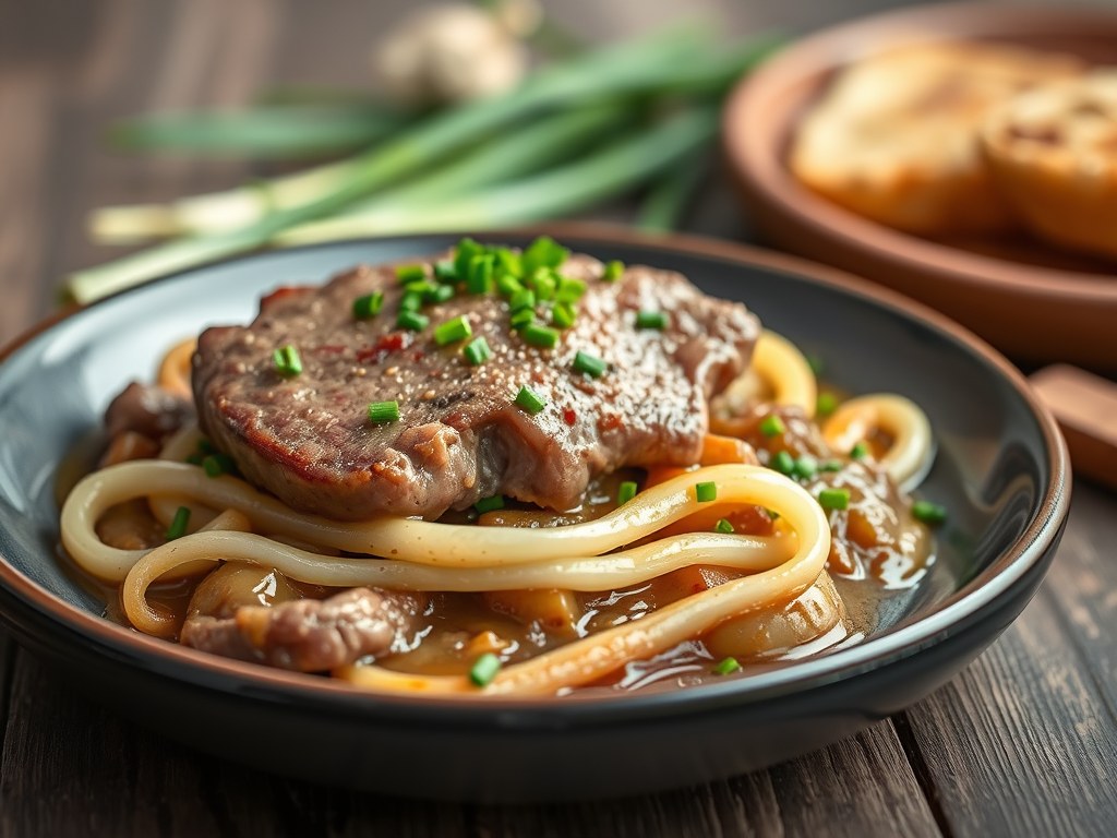 Rumsteak met prei, AI-gegenereerde illustratie