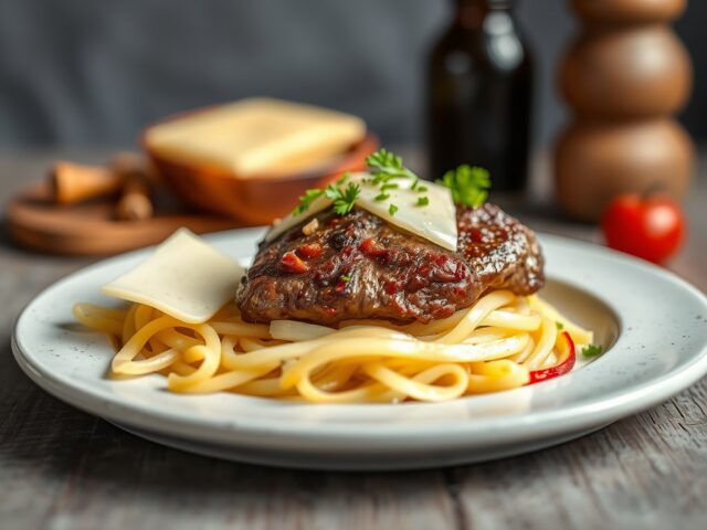 Rumsteak met witloof en kaas — AI-gegenereerde illustratie