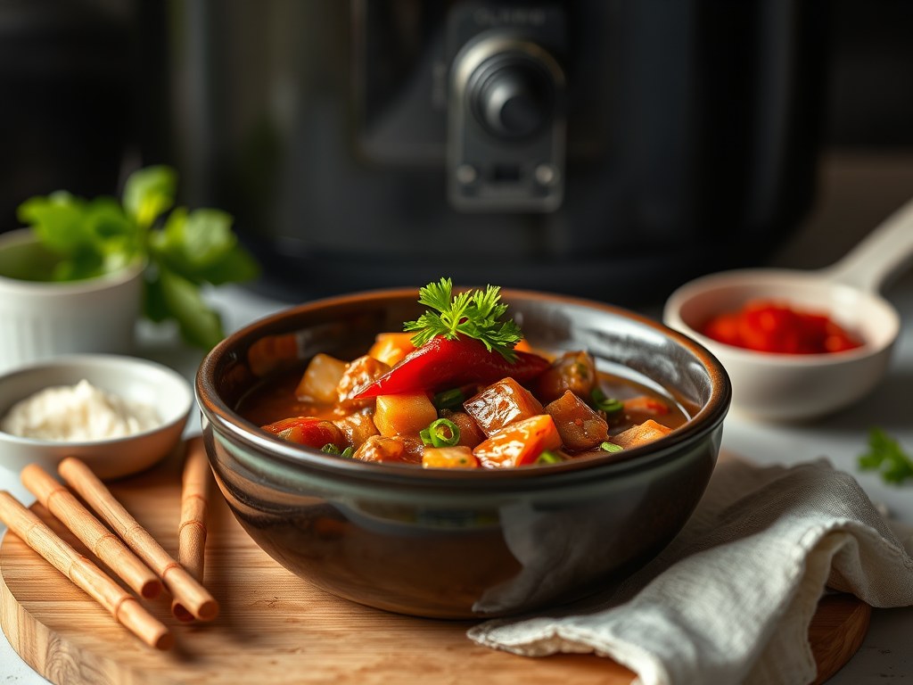 Runderstoofpot op Koreaanse Wijze uit de Slow Cooker, AI-gegenereerde illustratie