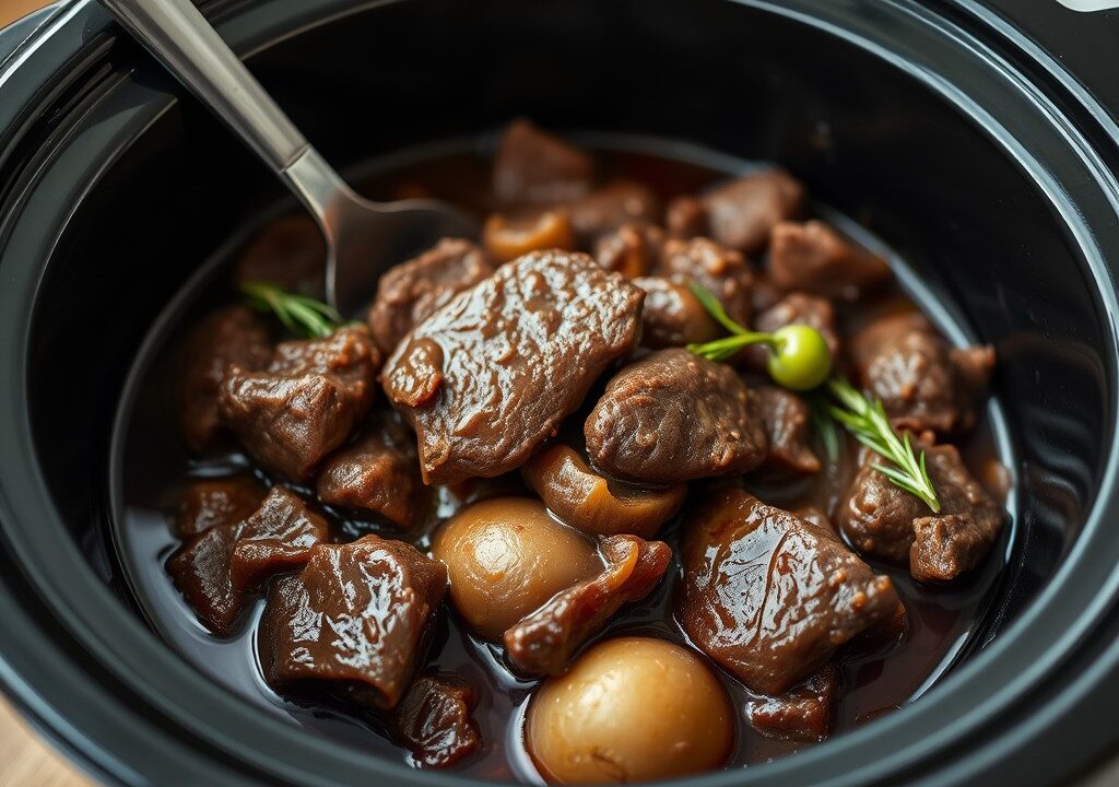Rundervlees in Wijn uit de Slow Cooker — AI-gegenereerde illustratie