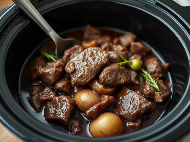 Rundervlees in Wijn uit de Slow Cooker — AI-gegenereerde illustratie