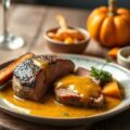 Rundsfilet met truffelsaus en zalf van pompoen
