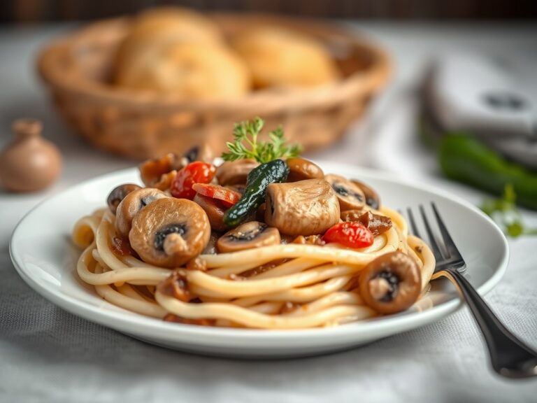 Rundsragout met paddenstoelen en peper — AI-gegenereerde illustratie