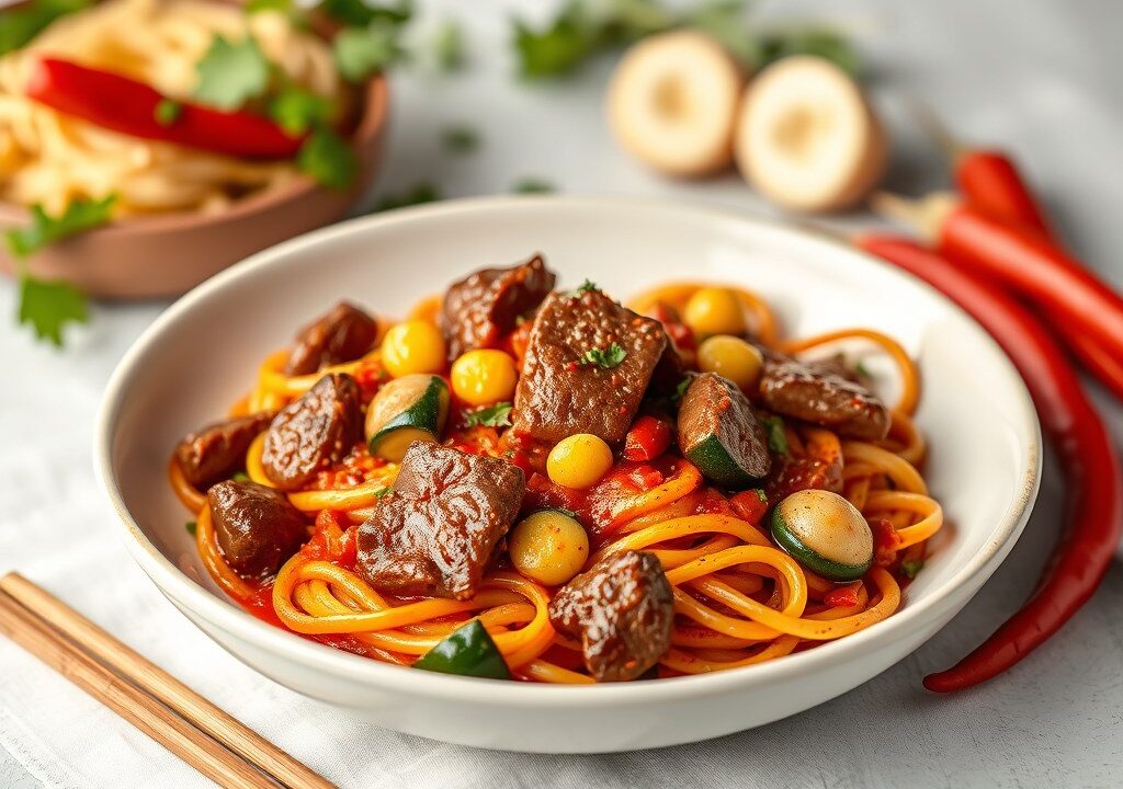 Rundvlees met rode curry — AI-gegenereerde illustratie