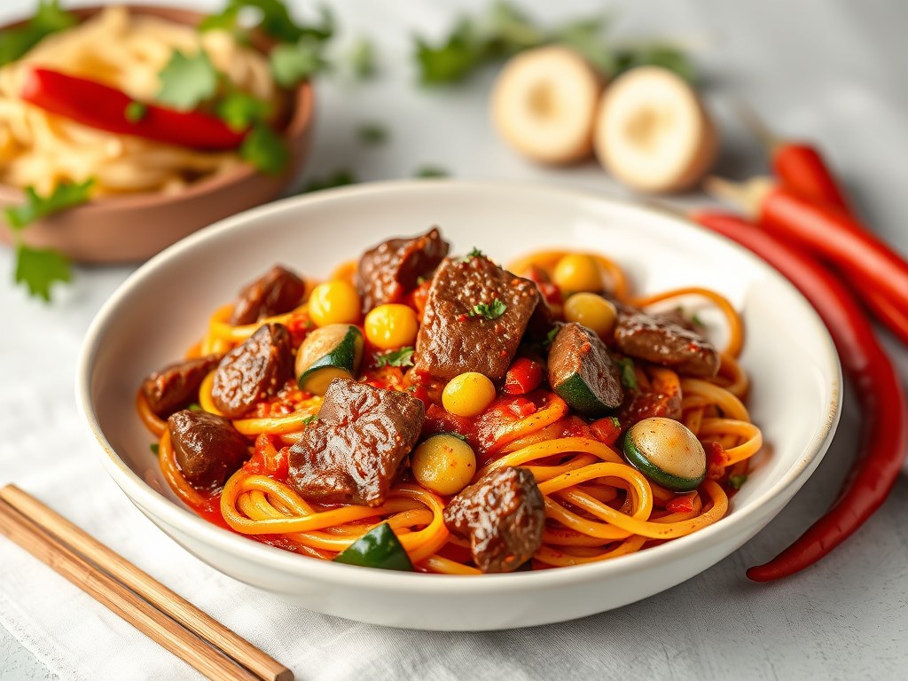 Rundvlees met rode curry, AI-gegenereerde illustratie