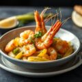 Saffraanrijst met scampi en inktvis