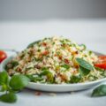 Salade met 3 soorten rijst, munt, basilicum en abrikozen