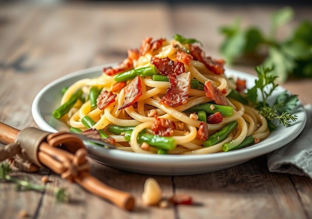 Salade met bacon en asperges — AI-gegenereerde illustratie