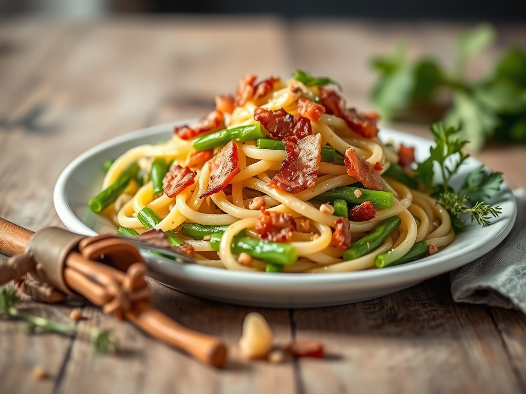 Salade met bacon en asperges, AI-gegenereerde illustratie