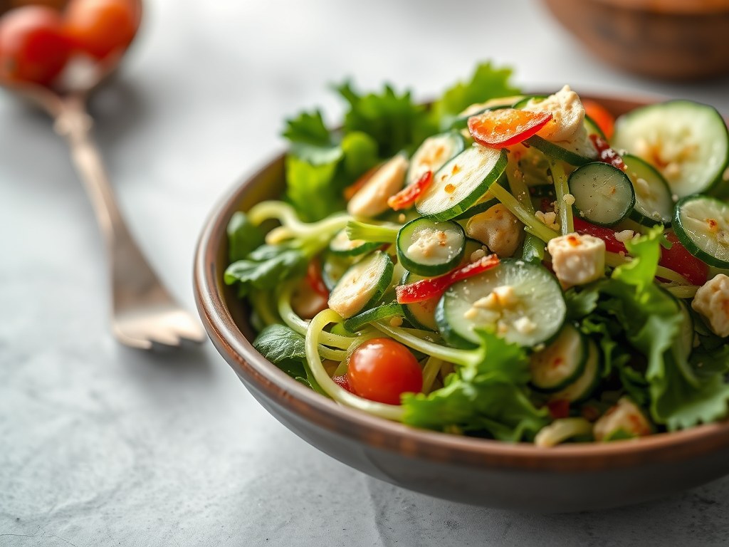 Salade met Komkommer, Gember en Boerenkool, AI-gegenereerde illustratie