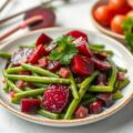 Salade met lopend eitje, sperziebonen, rode biet, peterselie