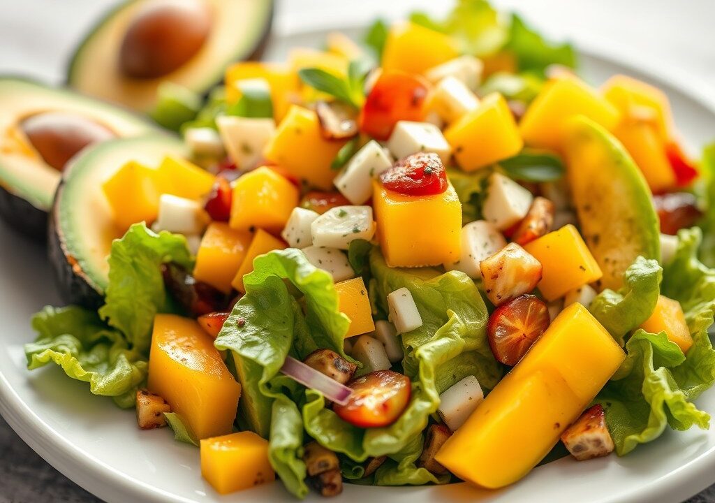 Salade met Mango en Avocado, AI-gegenereerde illustratie