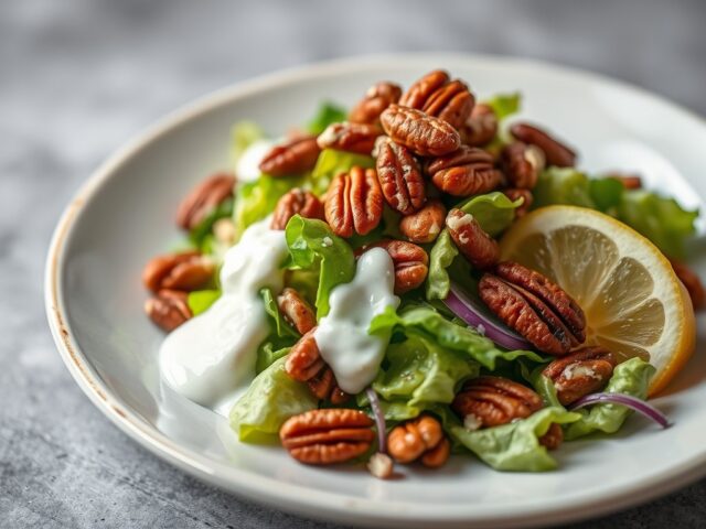 Salade met Pecannoten en een Yoghurt Dressing — AI-gegenereerde illustratie