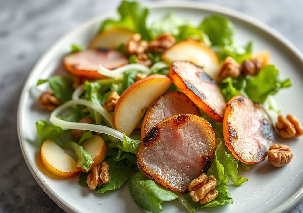 Salade met witloof en geroosterde ham, AI-gegenereerde illustratie