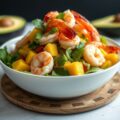 Salade van avocado, mango, garnalen en pijnboompitten