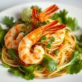 Salade van Grote Garnalen met Palmharten en Thee Noedels