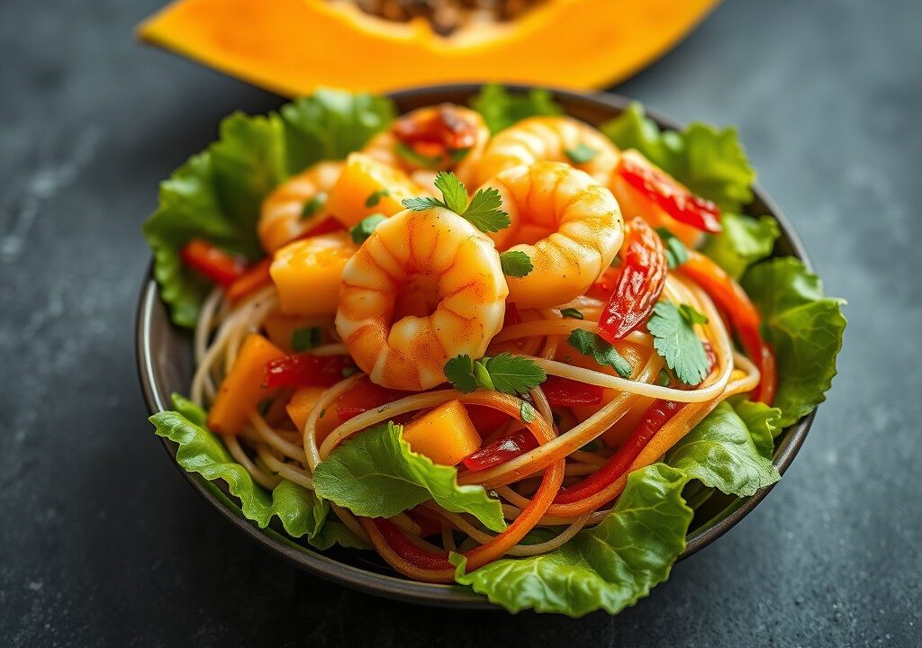 Salade van Papaya en Garnalen, AI-gegenereerde illustratie